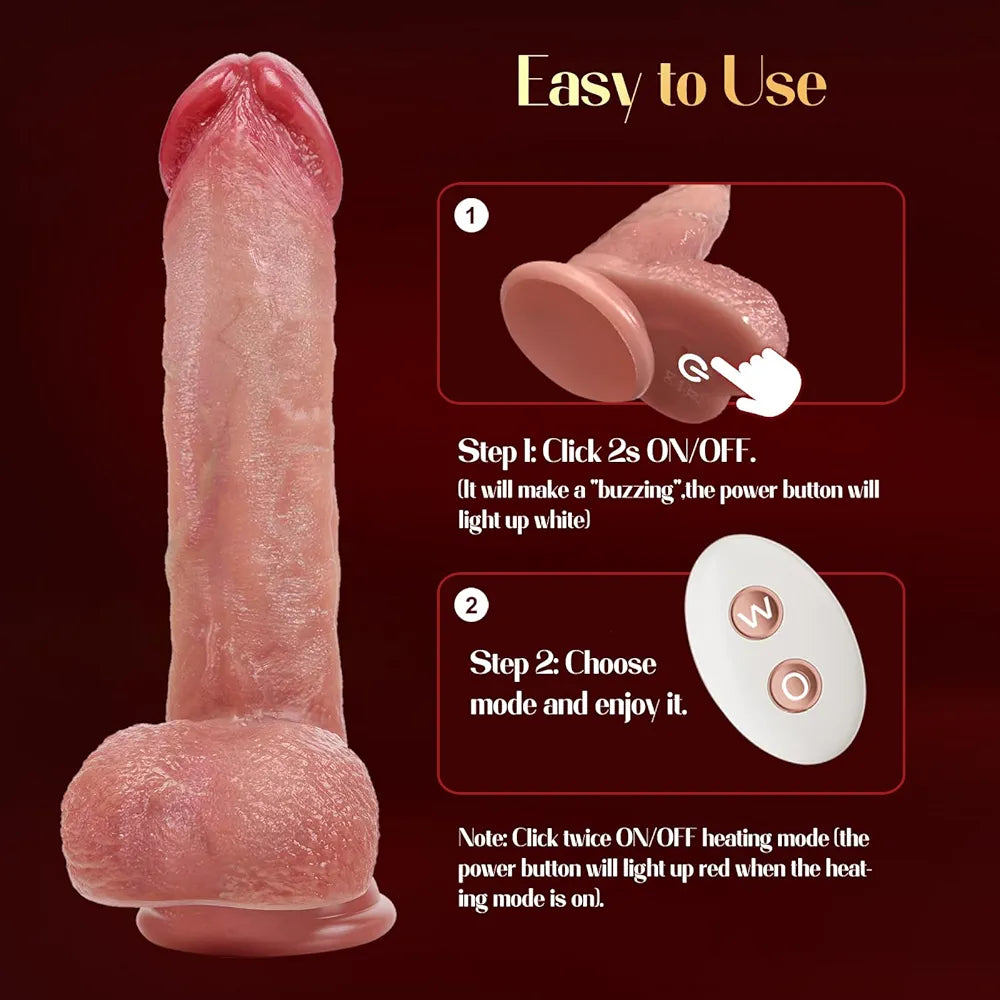 Mrgras 8.5-Inch Realistic Thrusting Dildo Vibrator with Suction Cup, 3 Pulsation and 5 Vibration Modes, Liquid Silicone