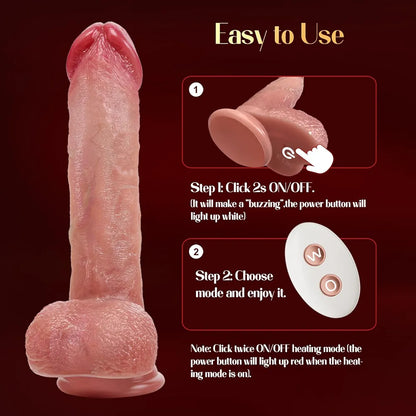Mrgras 8.5-Inch Realistic Thrusting Dildo Vibrator with Suction Cup, 3 Pulsation and 5 Vibration Modes, Liquid Silicone