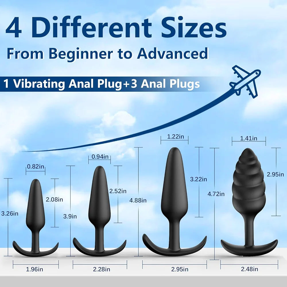 4-Piece Remote-Controlled Vibrating Anal Plug Set with 10 Vibration Modes