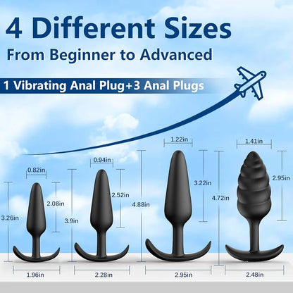 4-Piece Remote-Controlled Vibrating Anal Plug Set with 10 Vibration Modes