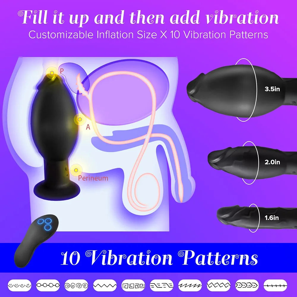 Inflatable Prostate Massager and Vibrating Anal Dildo with Suction Base