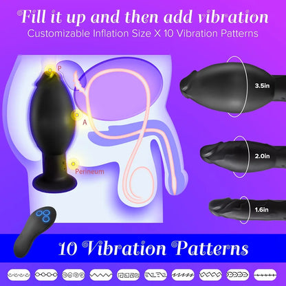 Inflatable Prostate Massager and Vibrating Anal Dildo with Suction Base