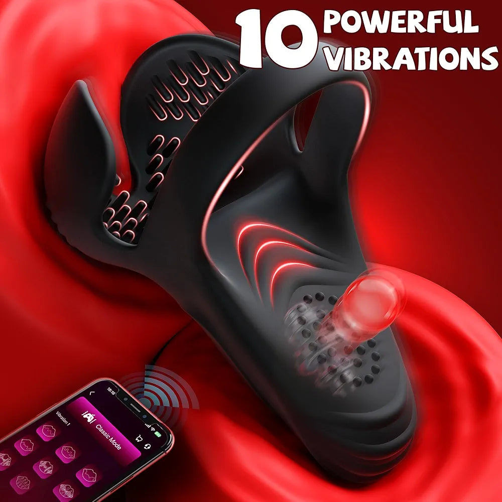 Bluetooth App-Controlled Vibrating Penis Ring with 10 Vibration Modes for Enhanced Male Stimulation