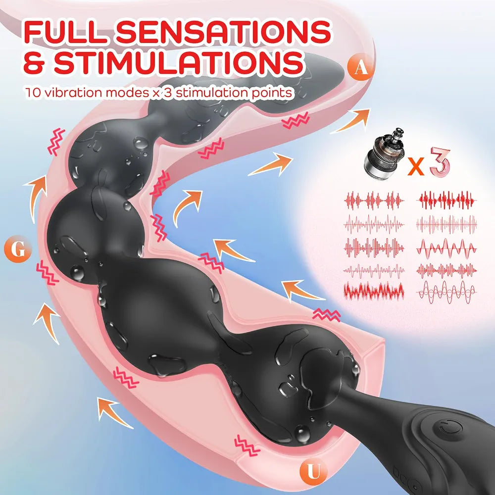 Rechargeable 14.4-Inch Flexible Silicone Vibrating Anal Beads and Prostate Massager with 10 Vibration Modes