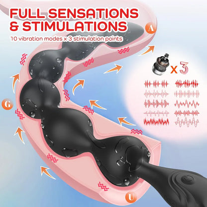 Rechargeable 14.4-Inch Flexible Silicone Vibrating Anal Beads and Prostate Massager with 10 Vibration Modes