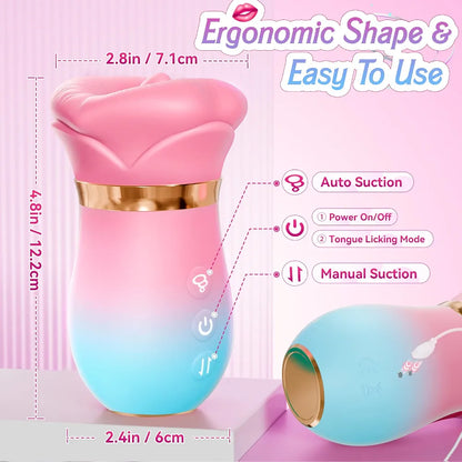 Sovokn 5-in-1 Rose Sucking Vibrator with App Control, 10 Tongue Licking Modes, and 4 Sucking Functions for Couples