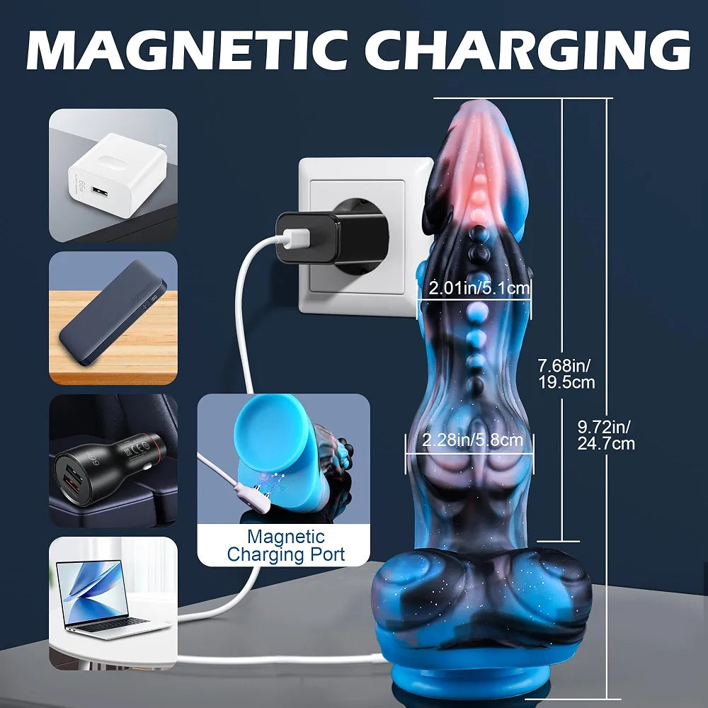 9.72" Fantasy Dragon Monster Dildo with Suction Cup, Heating, and Vibration - Silicone Anal Toy