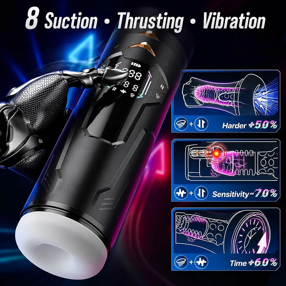 Uoffile AI-Powered Interactive Male Masturbator with 8 Vibration, Suction, and Thrusting Modes, LCD Display, and Suction Base