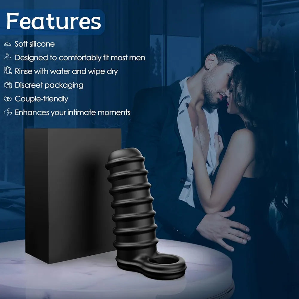 Penis Sleeve for Men- Zopokeng Textured Girth Enhancer Cock Sleeve G Spot Stimulation, Silicone Cock Ring Reusable Penis Extender, Waterproof Penis Pump Sex Toys for Male & Couples