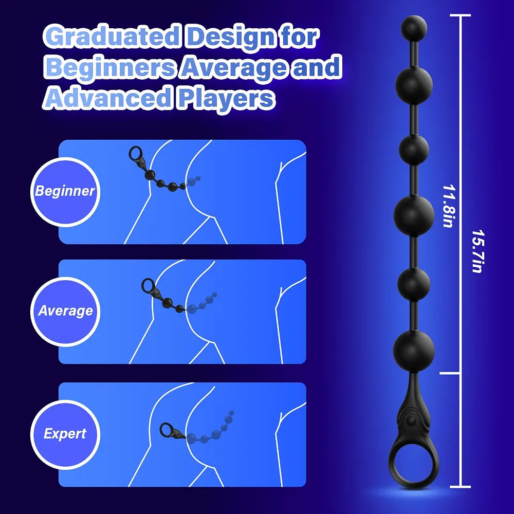 12-Inch Silicone Vibrating Anal Bead Plug with 10 Modes and Triple Motors