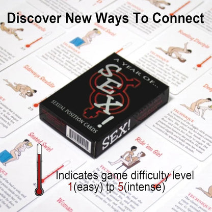 Romantic Couples Game: 50 Intimate Position Cards & Glow-in-the-Dark Dice Set
