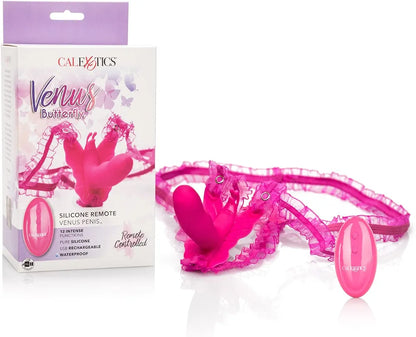 CalExotics Venus Butterfly Silicone Remote-Controlled Hands-Free Strap-On Vibrating Massager for Couples - Pink