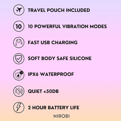 Nirobi Pro Rechargeable Silicone Bullet Massager - 10-Mode Waterproof G-Spot Vibrator