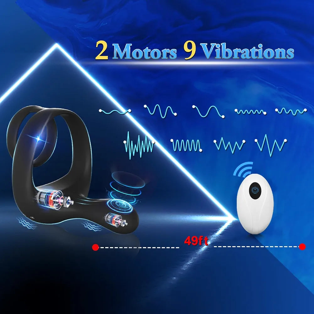 Dual-Motor Remote Controlled Silicone Vibrating Cock Ring for Enhanced Male Stimulation