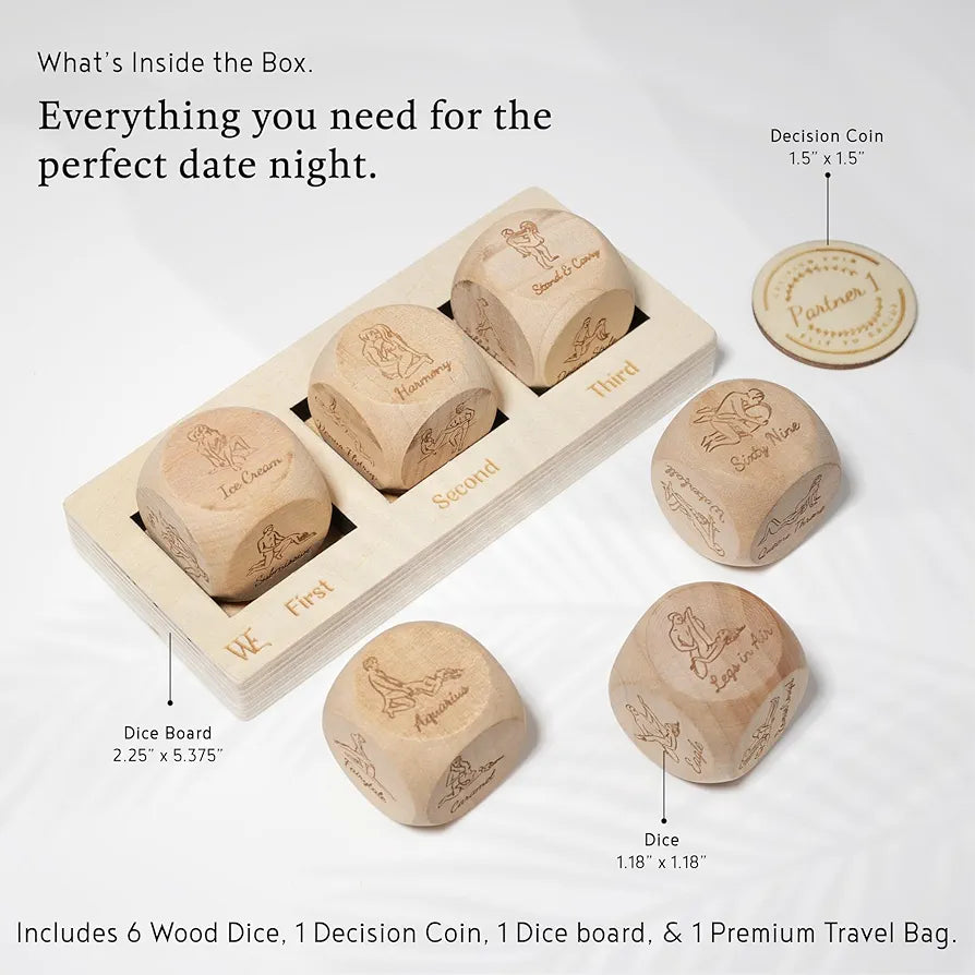 Romantic Date Night Dice Game for Couples: 6 Position Dice, Decision Coin, and Board Set