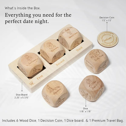 Romantic Date Night Dice Game for Couples: 6 Position Dice, Decision Coin, and Board Set