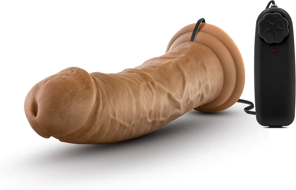8-Inch Realistic Mocha Vibrating Dildo with Suction Cup and Remote Control