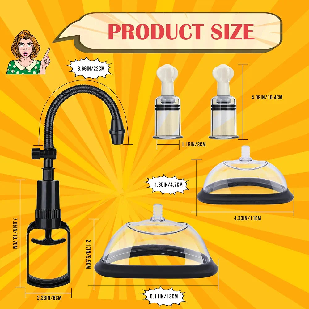 Pussy Pump with 2 Clit Nipple Suckers Set, BDSM Toys Clitoral Pump Vagina Pumps Sexual Pleasure Tools for Women Couples, Nipple Sucking Toys with 3 Strong Suction Cups, Adult Sex Toys Kit