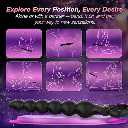 Premium Silicone Vibrating & Rotating Anal Bead Massager with 360-Degree Swinging Head