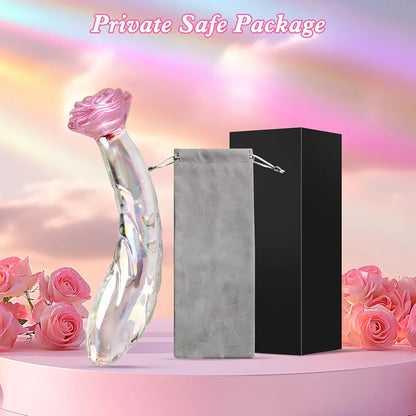 7.2 Inch Rainbow Glass Anal Dildo & Butt Plug - Rose-Shaped Monster Design for Beginners, Clitoral, G-Spot Stimulation - Unisex Couples Sex Toy