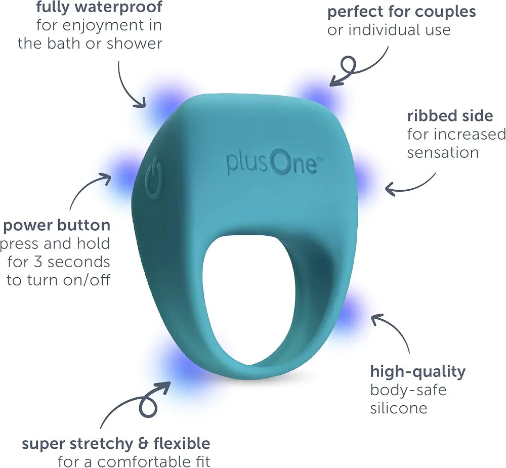 plusOne Rechargeable Silicone Vibrating Ring - 10 Vibration Modes, Waterproof Couples Massager