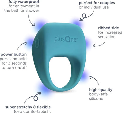 plusOne Rechargeable Silicone Vibrating Ring - 10 Vibration Modes, Waterproof Couples Massager