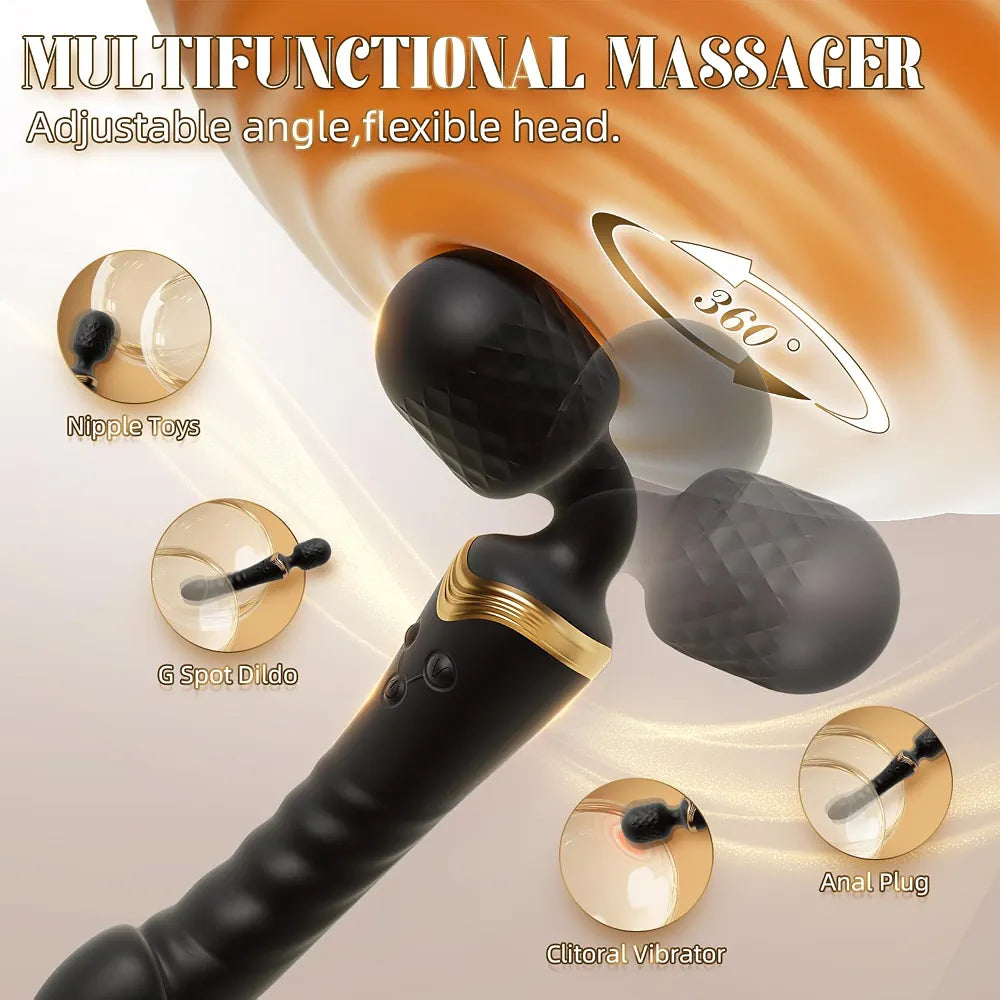 Premium Rechargeable Waterproof Wand Massager for G-Spot and Clitoral Stimulation