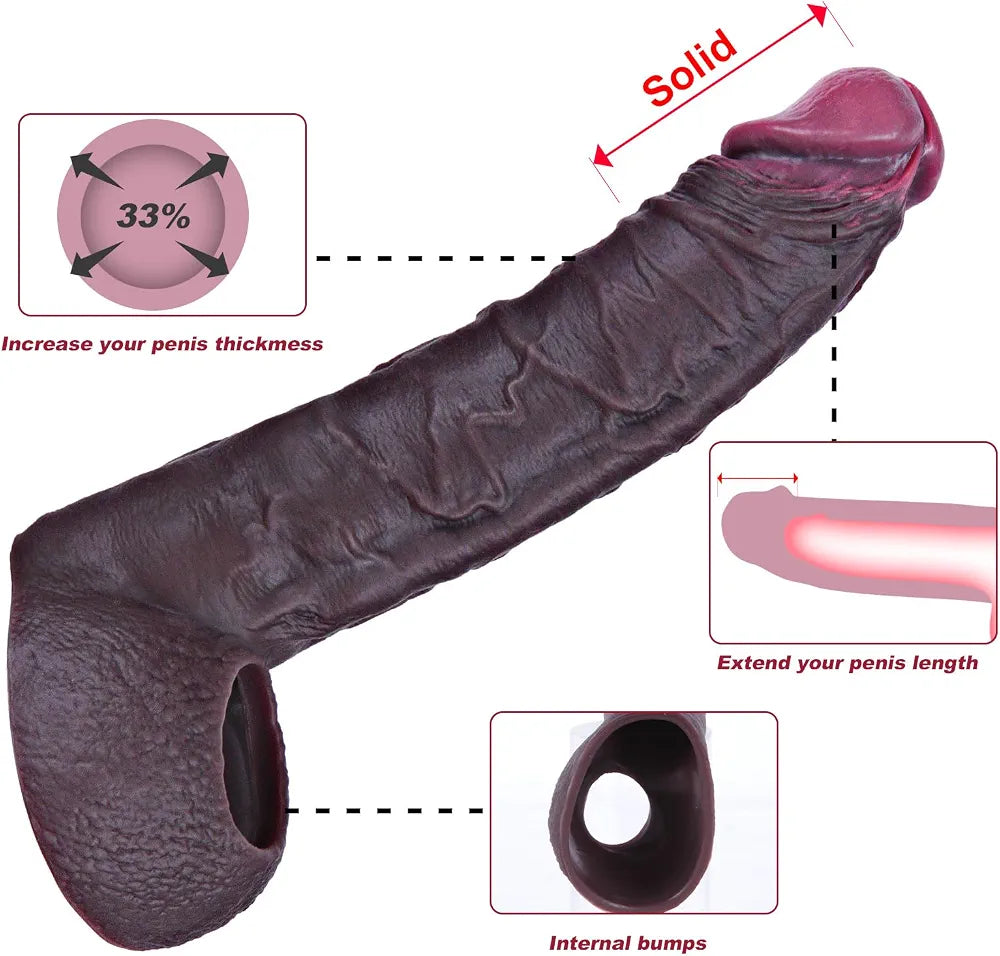 Umania 7.5-Inch Realistic Silicone Penis Sleeve and Cock Ring Extender for Enhanced Erection and Delay