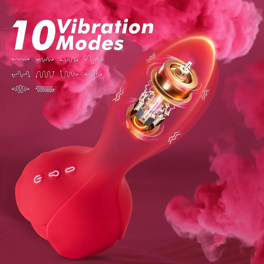 Rose-Design Inflatable Vibrating Anal Plug with 10 Modes for Prostate Stimulation