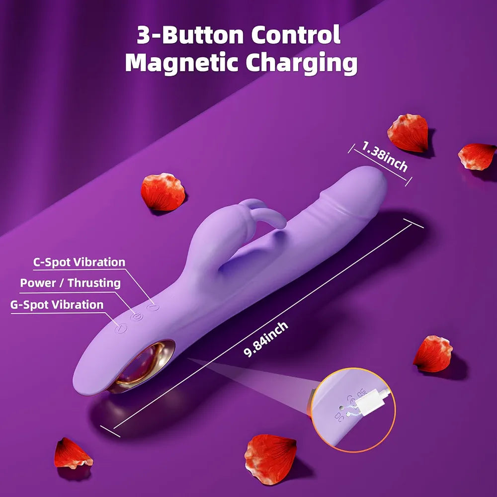 Dual-Action Thrusting Rabbit Vibrator with Rotating Beads and 100 Stimulation Settings