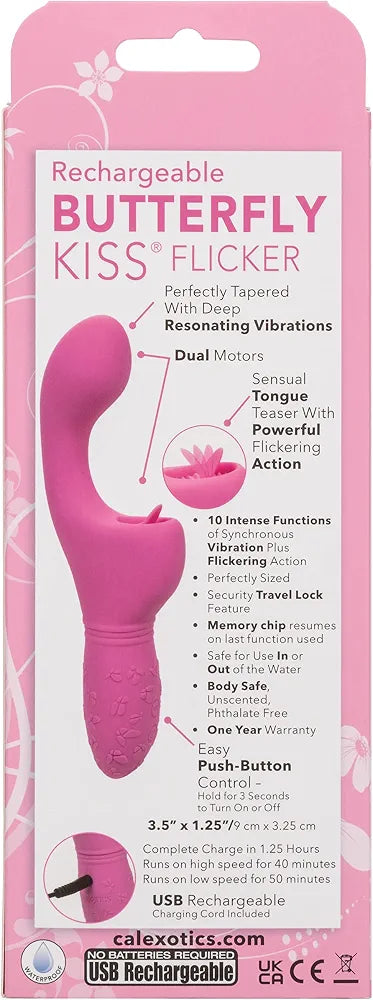CalExotics Rechargeable Butterfly Kiss Flicker Vibrator - Pink
