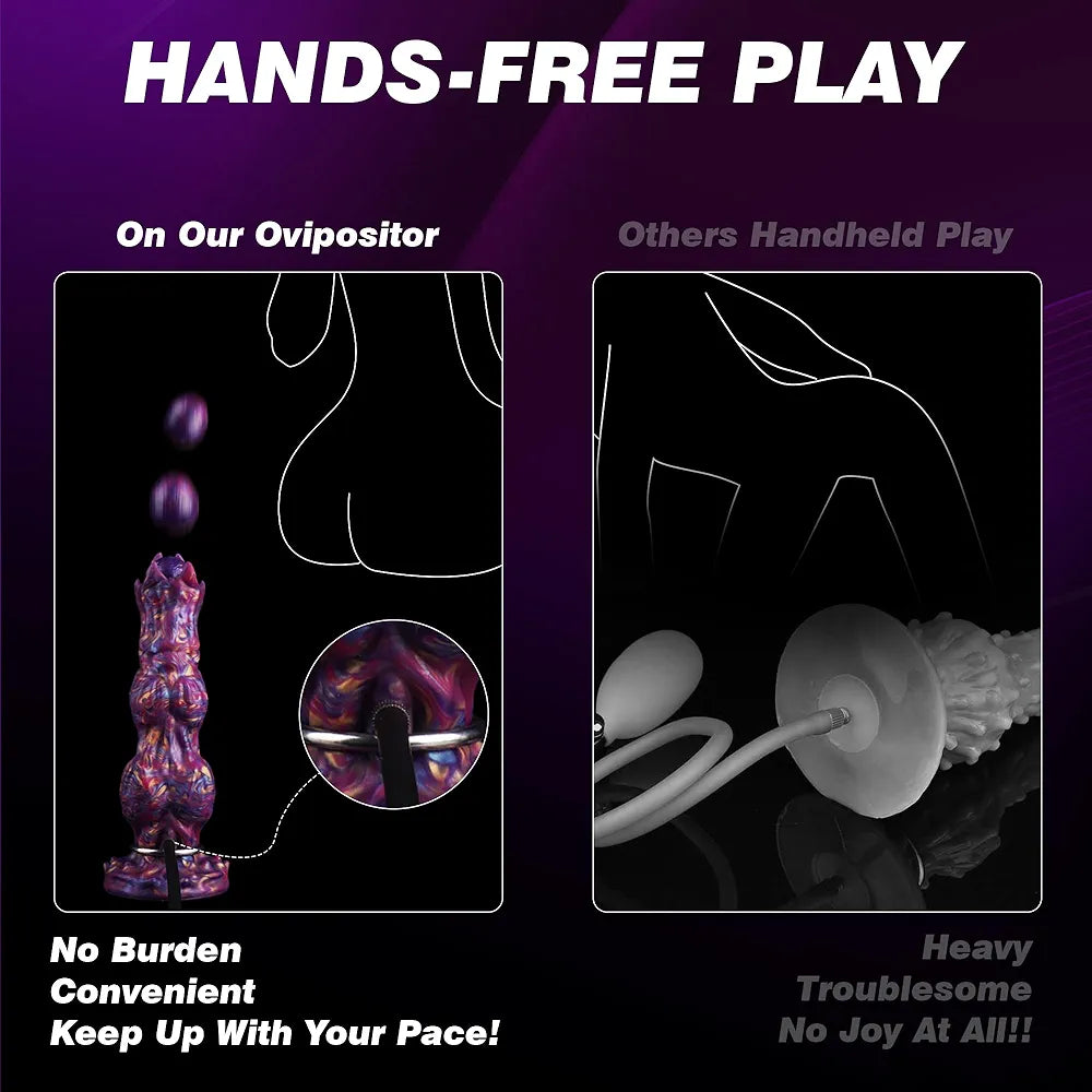10-Inch Fantasy Monster Ovipositor Dildo with 4 Eggs, Inflatable Knot, and Suction Cup Base