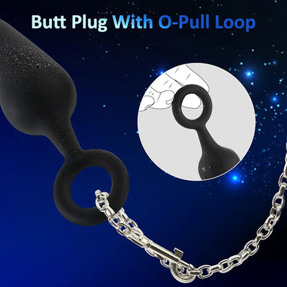 3-Piece Silicone Anal Training Plug Set with Pull Ring for Beginners