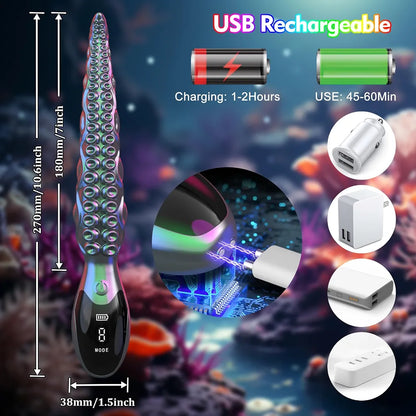 10.7" Monster Octopus Tentacle Silicone Dildo with App-Controlled Vibrations and 9 Modes for Fantasy Stimulation