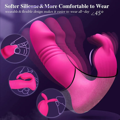 App-Controlled Wearable Bunny Vibrator with Dual Thrusting Dildo Functions