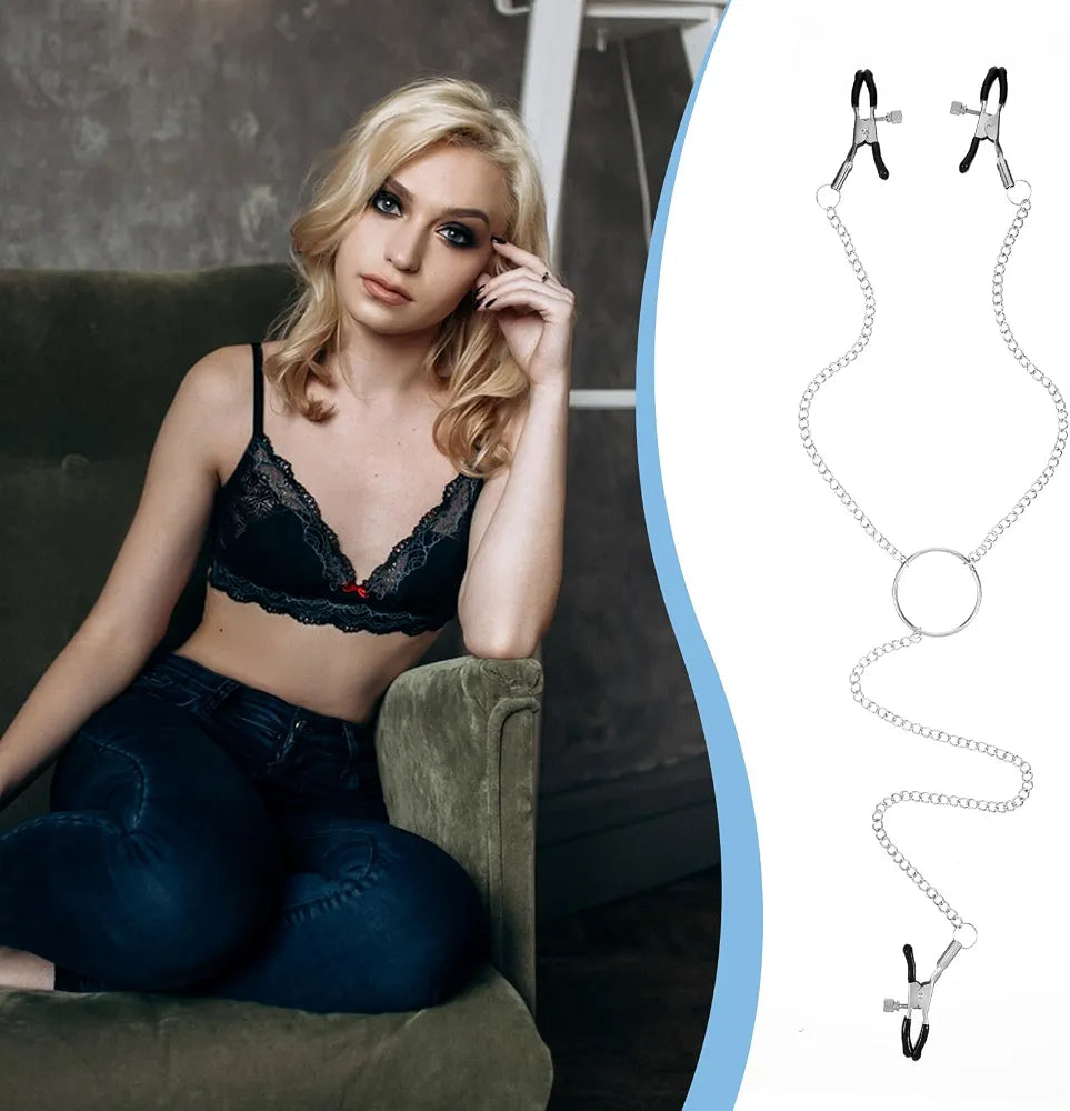Adjustable Y-Shaped Nipple and Clitoral Stimulation Clamps for Couples