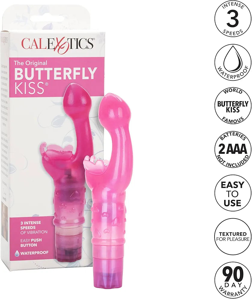 CalExotics Original Butterfly Kiss Multi-Speed Waterproof Clitoral and G-Spot Vibrator for Couples - Pink