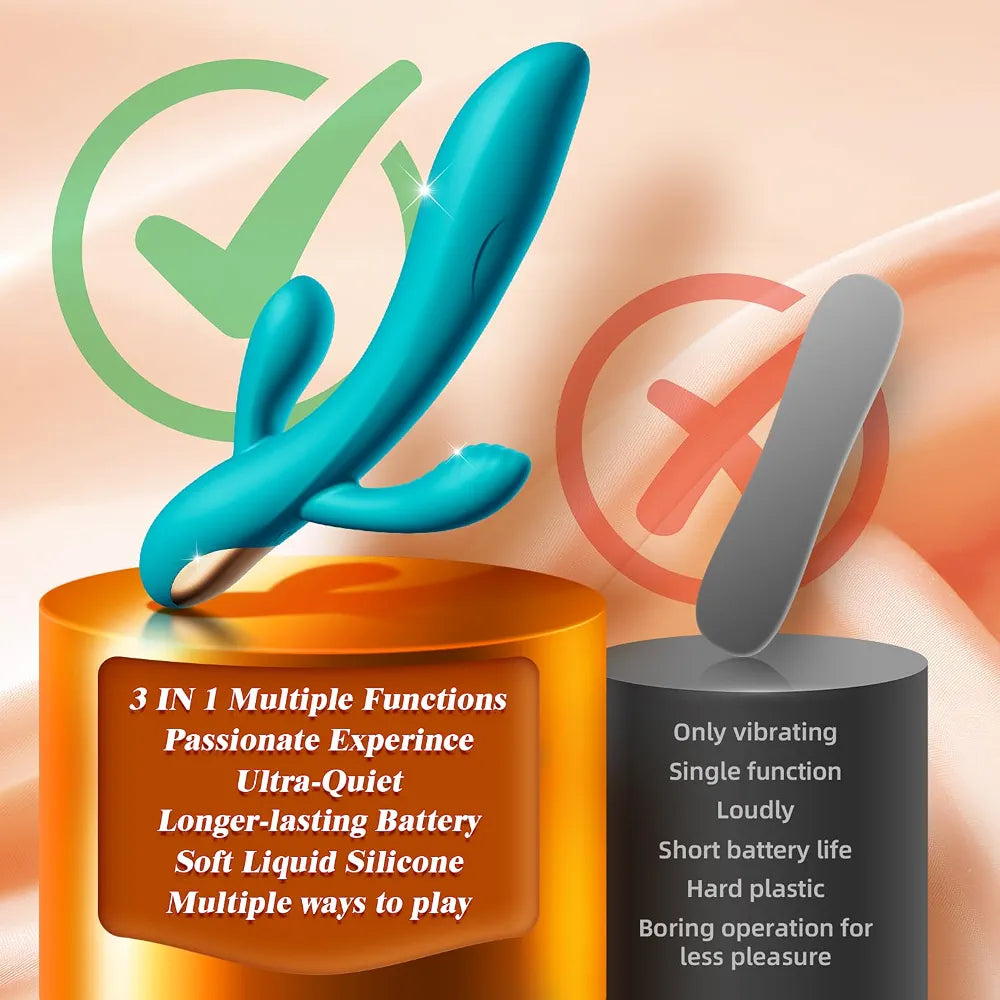 Premium 3-in-1 Silicone Rabbit Vibrator with 10 Vibration Modes for Clitoral and G-Spot Stimulation