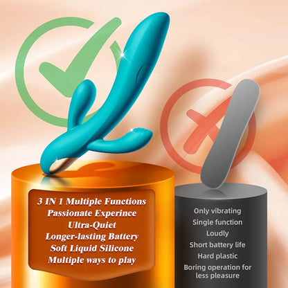 Premium 3-in-1 Silicone Rabbit Vibrator with 10 Vibration Modes for Clitoral and G-Spot Stimulation