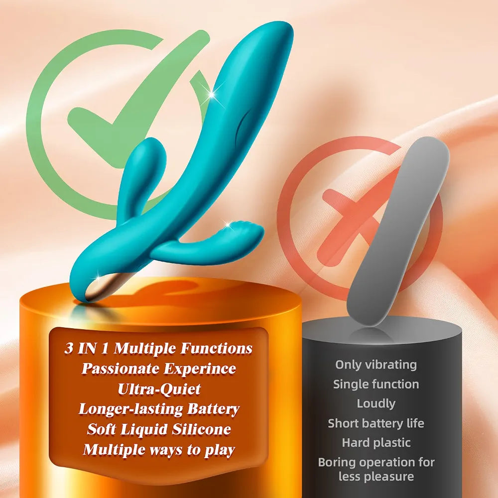Premium 3-in-1 Silicone Rabbit Vibrator with 10 Vibration Modes for Clitoral and G-Spot Stimulation