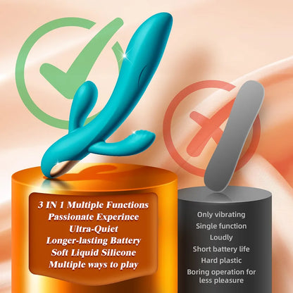 Premium 3-in-1 Silicone Rabbit Vibrator with 10 Vibration Modes for Clitoral and G-Spot Stimulation