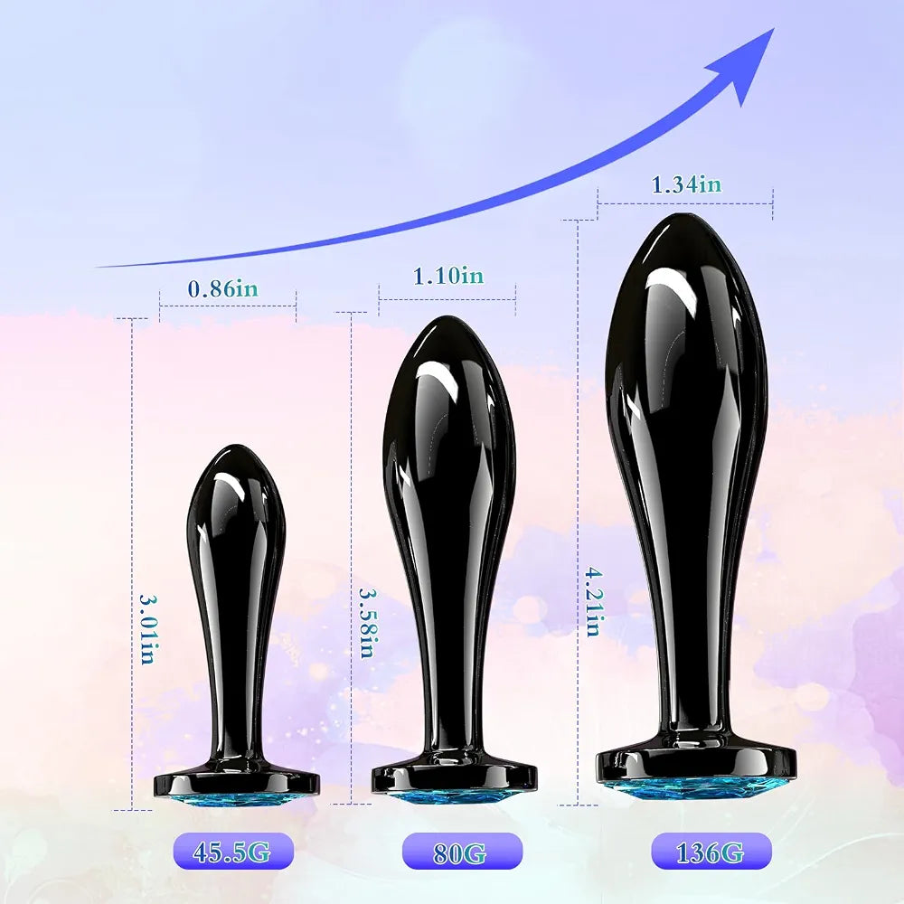 3-Piece Crystal Diamond Metal Anal Butt Plug Set for Beginners - Safe Anal Training Toy for Men and Women