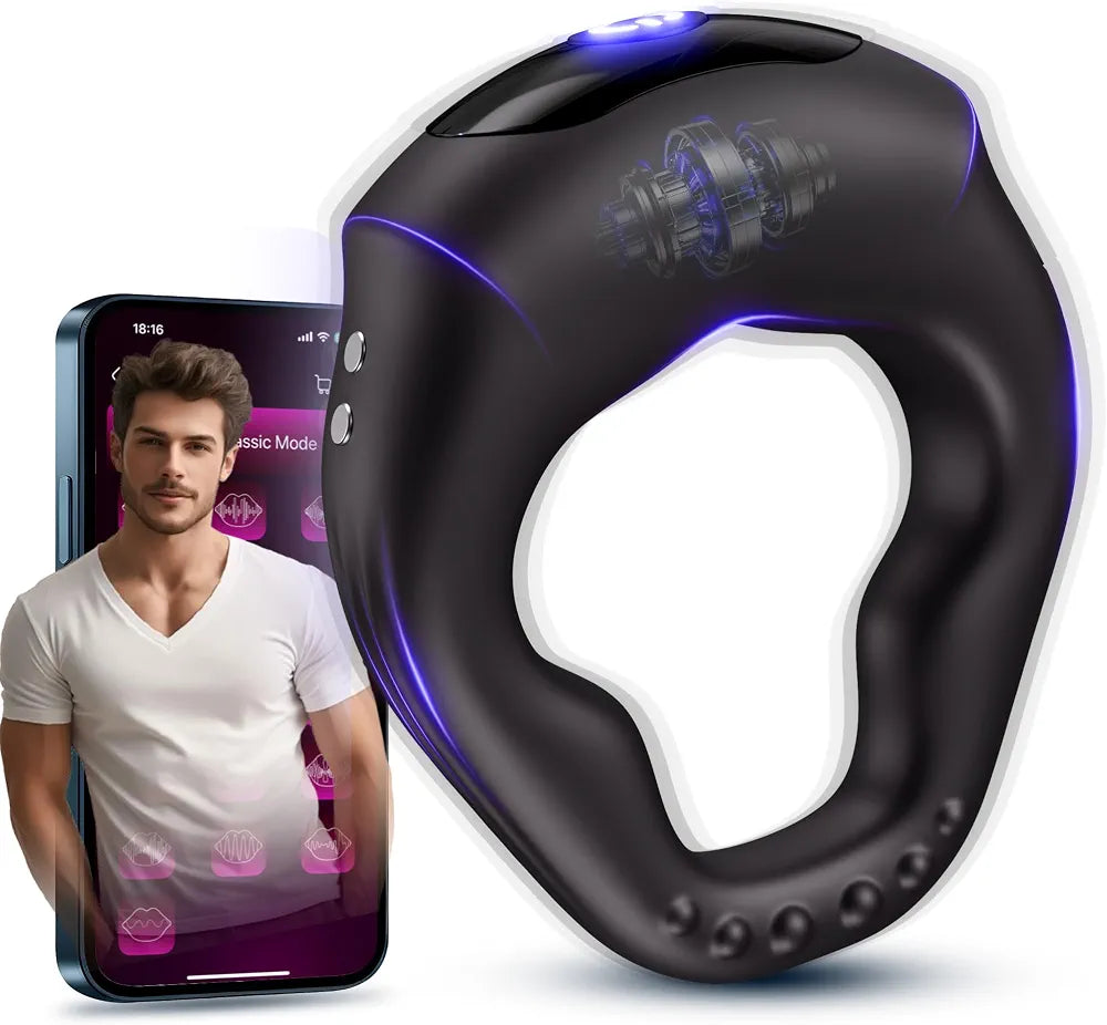 Premium App-Controlled Silicone Vibrating Penis Ring with 10 Vibration Modes for Enhanced Male Performance