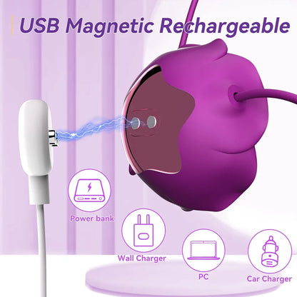 Rechargeable Rose-Shaped Nipple Vibrator with 10 Stimulation Modes