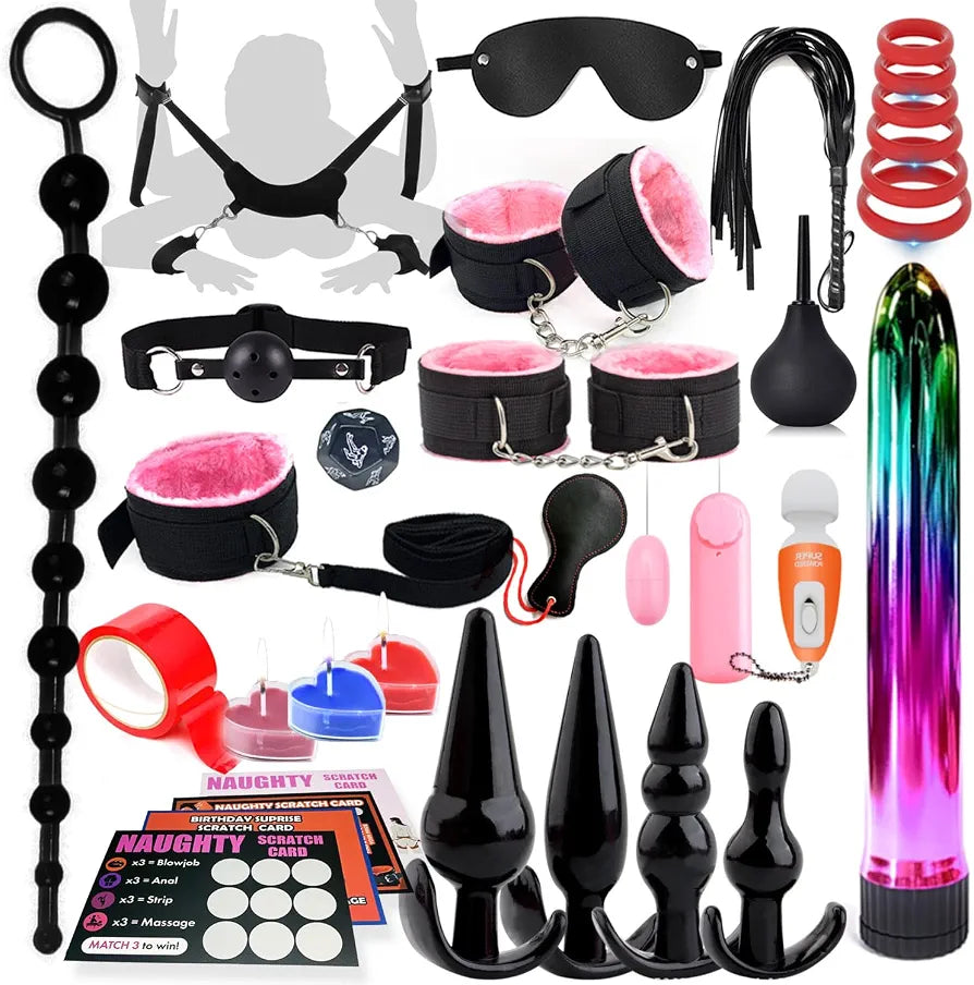 33-Piece Premium BDSM Bondage and Anal Play Starter Kit for Couples