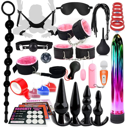 33-Piece Premium BDSM Bondage and Anal Play Starter Kit for Couples