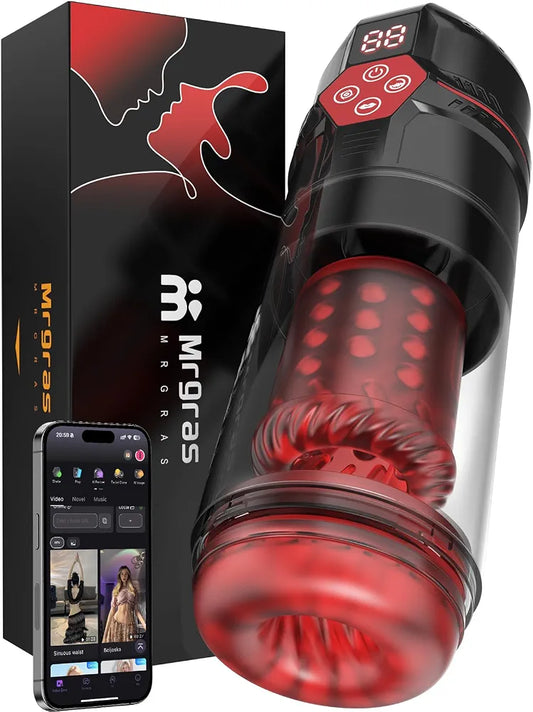 Mrgras AI-Sync Male Masturbator with Vacuum Pump, 12 Suction Levels, 7 Thrusting, Rotating, and Vibrating Modes