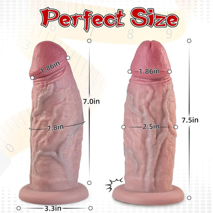 7.5-Inch Realistic Curved Silicone Dildo with 2.5-Inch Diameter and Strong Suction Cup for Hands-Free G-Spot and Anal Stimulation
