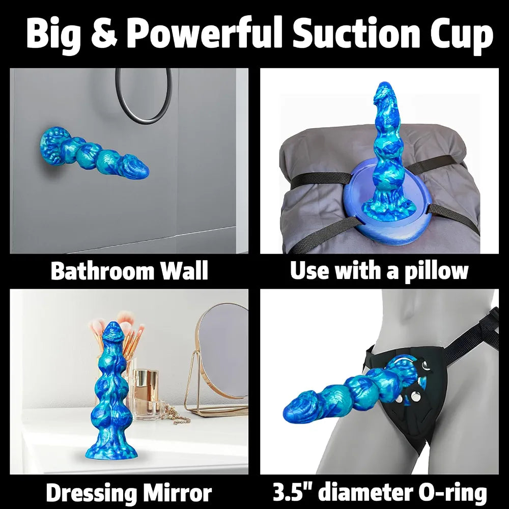 10-Inch Silicone Dragon Knot Fantasy Dildo with Suction Cup and Anal Beads