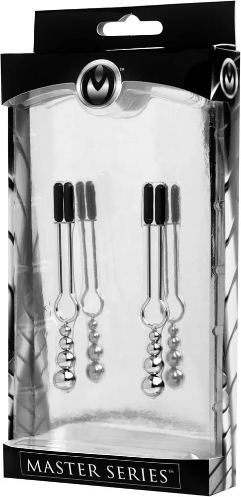 Master Series Adjustable Triple Bead Nipple Clamps with Soft Vinyl Tips - Sensory Play & BDSM Accessory
